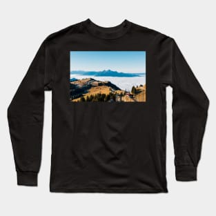 Swiss Alps - Mount Rigi Cogwheel Train With Alpine Range in Background Long Sleeve T-Shirt